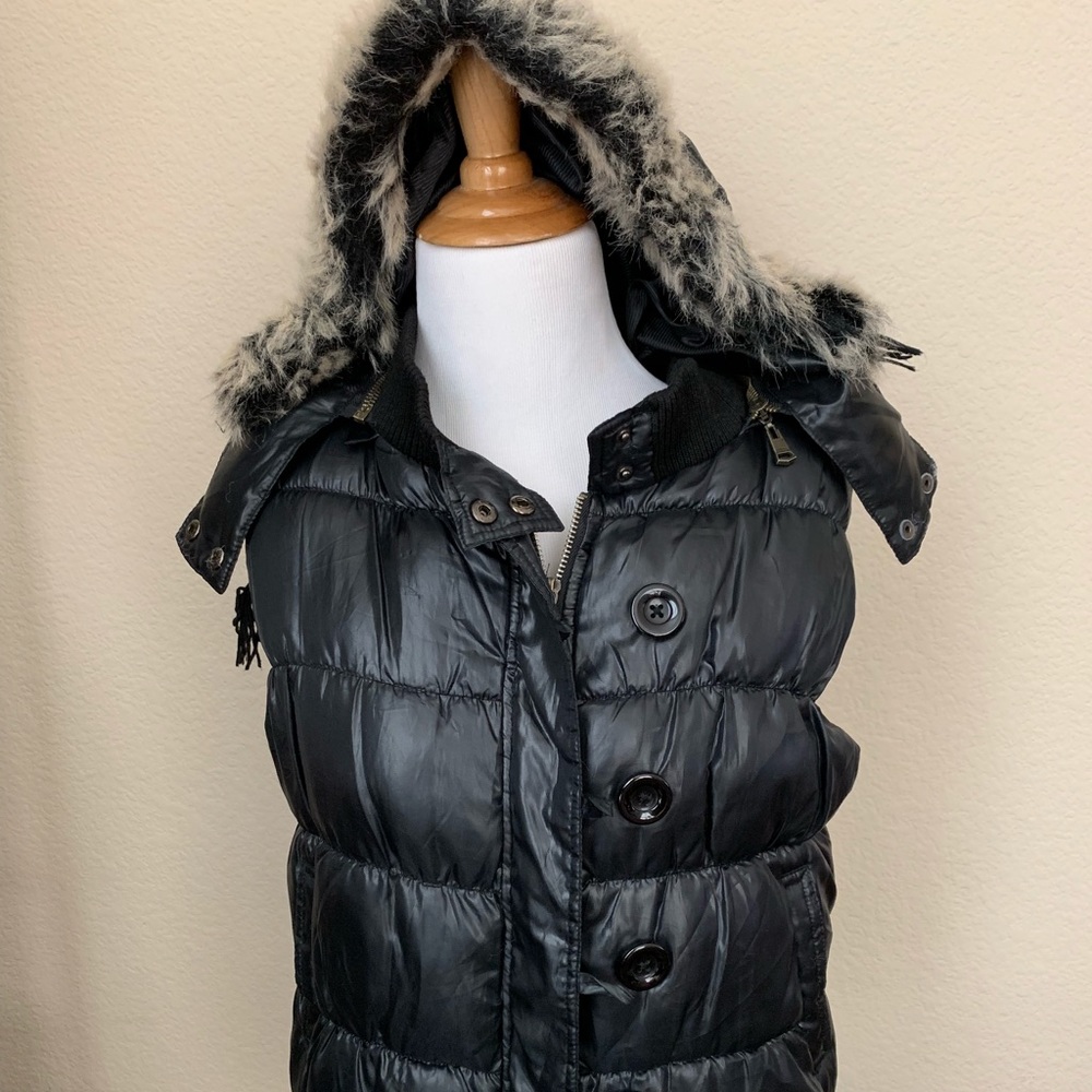 Black Puffer Hoodie Vest Sz Sz S